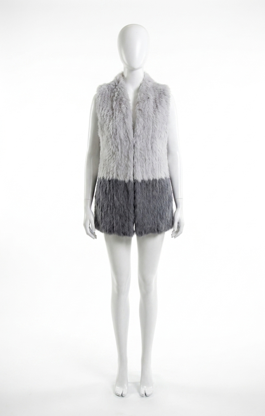 NEW LOVE TOKEN elyse genuine rabbit fur vest in grey/charcoal